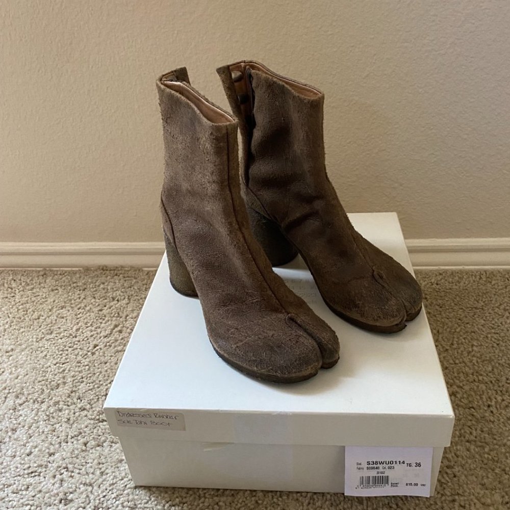 Maison Martin Margiela Distressed Suede Rubber Sole Tabi Ankle Boots